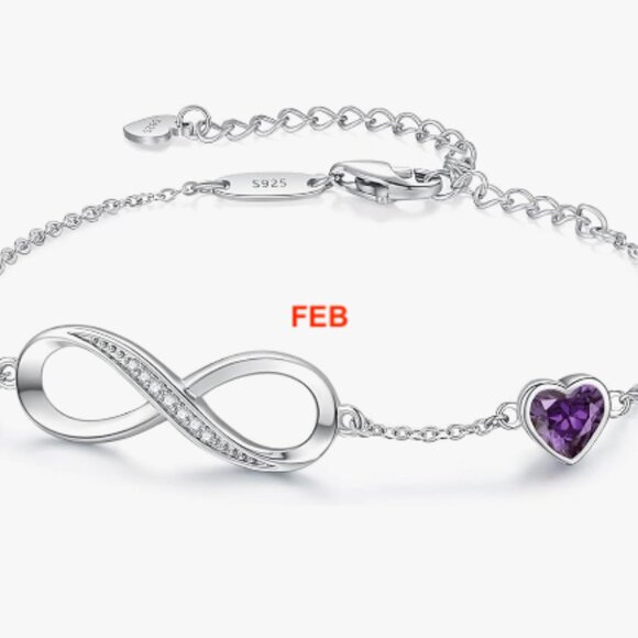 925 Silver Bracelet / Birthday Month Bracelet / Silver Infinity Heart Bracelet - Picture 3 of 13